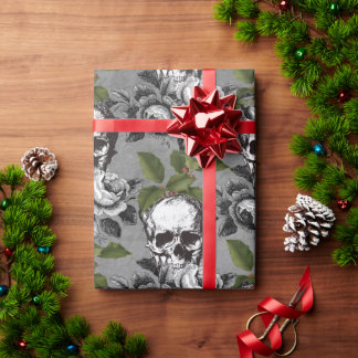 Gothic Mistletoe, Rozen en skull Kerstmis  Cadeaupapier