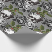 Gothic Mistletoe, Rozen en skull Kerstmis  Cadeaupapier (Hoek)