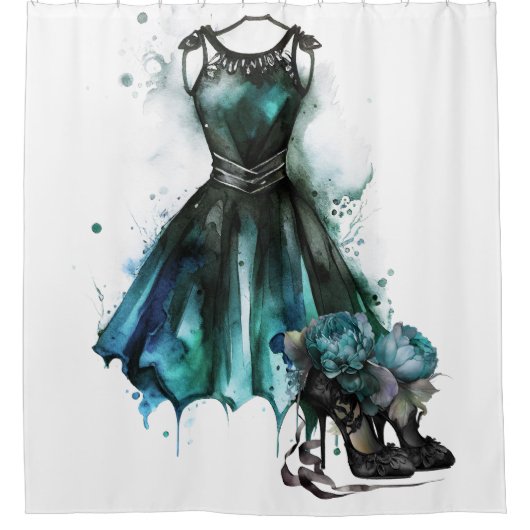 Gothic Mode | Blauwgroen jurk met hoge hakken Abst Douchegordijn (Voorkant)