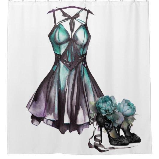 Gothic Mode | Violet en Blauwgroen jurk met hakken Douchegordijn (Voorkant)