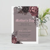 Gothic Moederdag Brunch Burgundy Flowers Party Kaart (Staand voorkant)