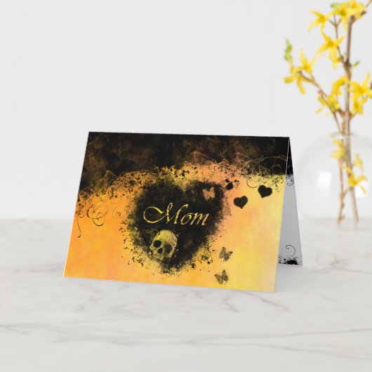 Gothic Moederdag harten, schedel, vlinders Kaart (Gele Bloem)