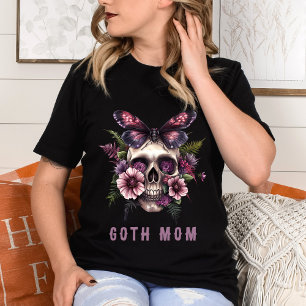 Gothic Mom Floral Skull Moth Paarse Moederdag T-shirt