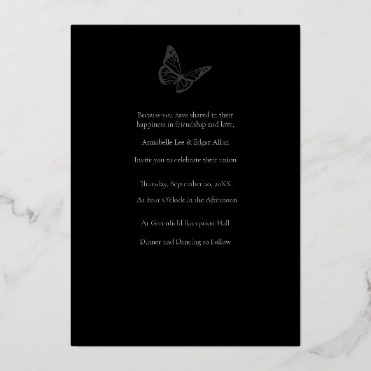 Gothic Monarch Folie Wedding Folie Uitnodiging (Achterkant)