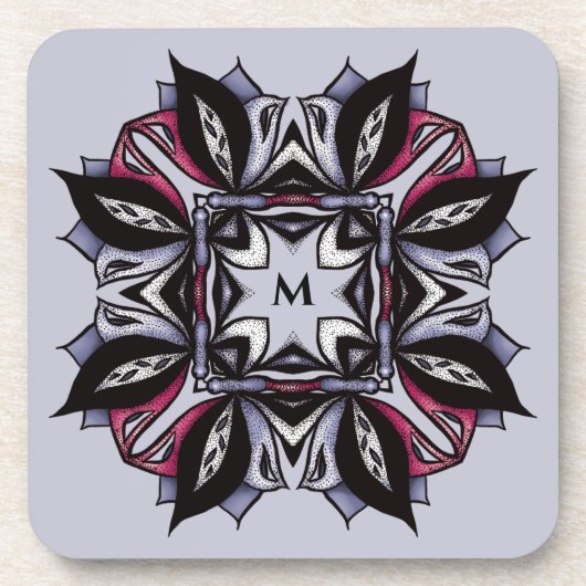 Gothic Monogram Black Paars Gothic Mandala Bier Onderzetter (Voorkant)