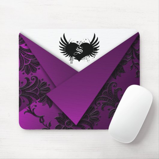 Gothic Monogram Paars en Black Baroque Mousepad Muismat (Met muis)