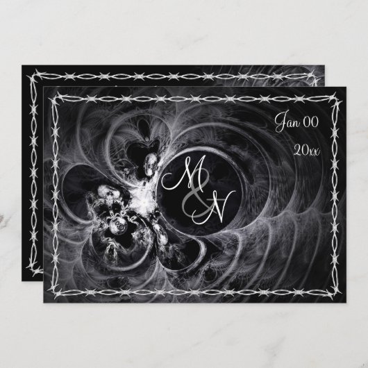 Gothic Monogram Wedding Invitation Kaart (Voorkant / Achterkant)