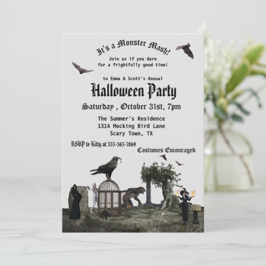 Gothic Monster Mash Halloween Witch Werewolf Mummy Kaart (Staand voorkant)