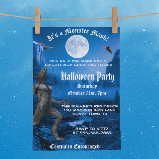 Gothic Monster Mash Werewolf Halloween Feest Kaart