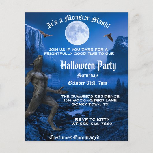 Gothic Monster Mash Werewolf Halloween Party Invit Flyer (Voorkant)
