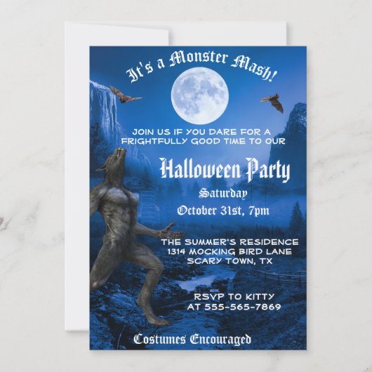 Gothic Monster Mash Werewolf Halloween Party Kaart (Voorkant)