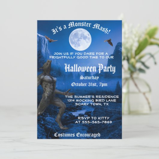 Gothic Monster Mash Werewolf Halloween Party Kaart (Staand voorkant)