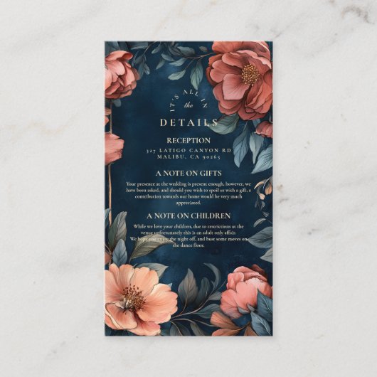 Gothic Moody Bloemen Bruiloft Informatiekaartje (Voorkant)