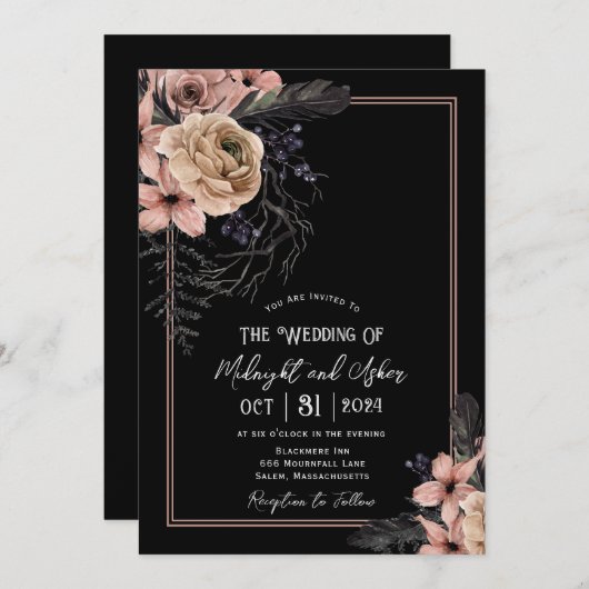 Gothic Moody Bloemen Bruiloft Kaart (Voorkant / Achterkant)