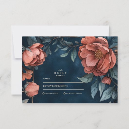 Gothic Moody Bloemen Bruiloft RSVP Kaartje (Voorkant)