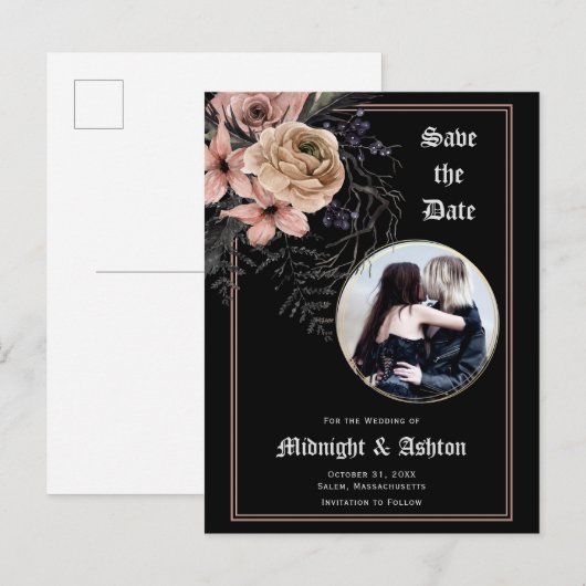 Gothic Moody Bloemen Foto Save the Date Aankondigingskaart (Voorkant / Achterkant)