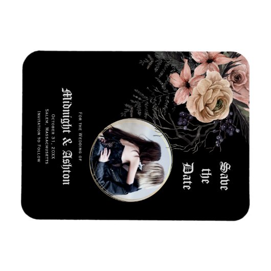 Gothic Moody Bloemen Foto Save the Date Magneet (Horizontaal)