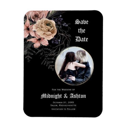 Gothic Moody Bloemen Foto Save the Date Magneet (Verticaal)