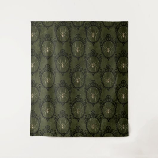 Gothic Moody Damask Groen & Zwarte Spin Tapijt  Wandkleed (Voorkant)