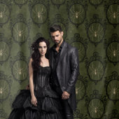 Gothic Moody Damask Groen & Zwarte Spin Tapijt  Wandkleed