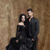 Gothic Moody Damask Tan & Rood Tapestry Wandkleed