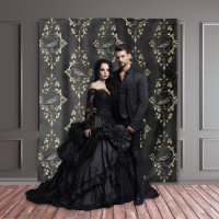 Gothic Moody Damask Zwart & Gouden Raven Tapestry