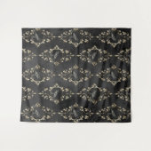Gothic Moody Damask Zwart & Gouden Raven Tapestry Wandkleed (Voorkant (horizontaal))