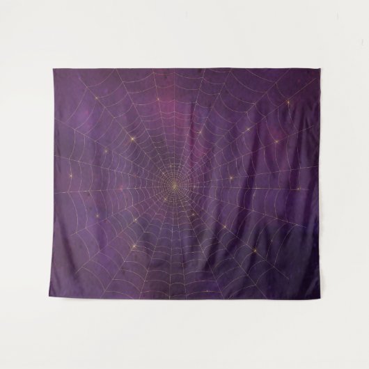 Gothic Moody Damask Zwart & Paarse gouden spinnenw Wandkleed (Voorkant (horizontaal))