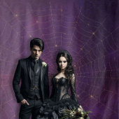 Gothic Moody Damask Zwart & Paarse gouden spinnenw Wandkleed