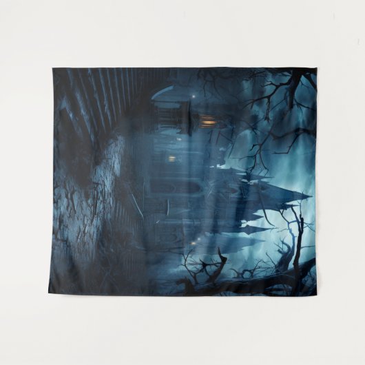 Gothic Moody Dark Castle & Spooky Steps Wandkleed (Voorkant (horizontaal))