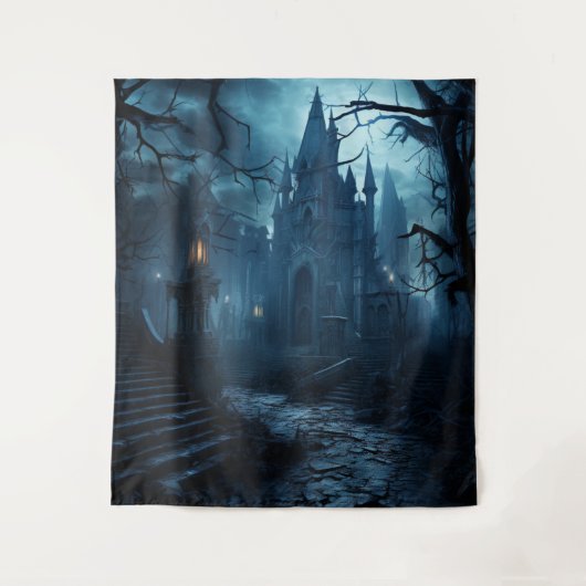 Gothic Moody Dark Castle & Spooky Steps Wandkleed (Voorkant)