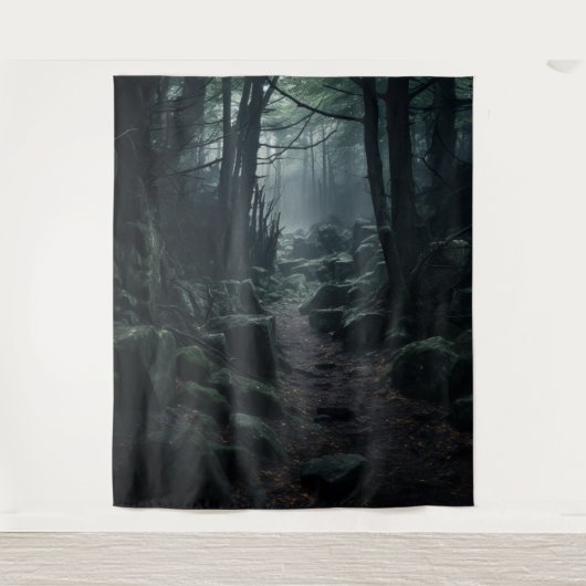 Gothic Moody Dark Forest Twilight Rock Path XLarge Wandkleed (Voorkant)