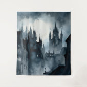 Gothic Moody Dark Waterverf Kastelen Wandkleed (Voorkant)