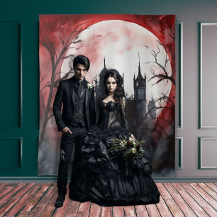 Gothic Moody Donker Kasteel & Rode Volle Maan Wandkleed