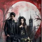 Gothic Moody Donker Kasteel & Rode Volle Maan Wandkleed