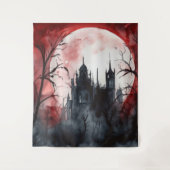 Gothic Moody Donker Kasteel & Rode Volle Maan Wandkleed (Voorkant)