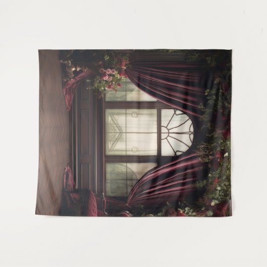 Gothic Moody Donker Victoriaans Bourgogne Parlor W Wandkleed (Voorkant (horizontaal))