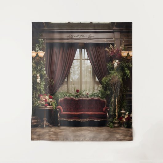 Gothic Moody Donker Victoriaans Bourgogne Parlor Wandkleed (Voorkant)