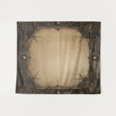 Gothic Moody Donker Zwart & Oud Ivoor Creepy Webs Wandkleed (Voorkant (horizontaal))