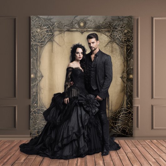 Gothic Moody Donker Zwart & Oud Ivoor Creepy Webs Wandkleed