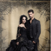 Gothic Moody Donker Zwart & Oud Ivoor Filigraan Vi Wandkleed