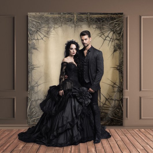 Gothic Moody Donker Zwart & Oud Ivoor Filigraan Vi Wandkleed