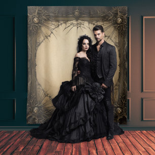 Gothic Moody Donker Zwart & Oud Ivoor Filigraan Wandkleed