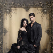 Gothic Moody Donker Zwart & Oud Ivoor Vines & Skul Wandkleed