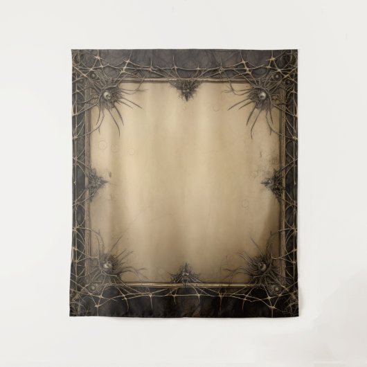 Gothic Moody Donker Zwart & Oud Ivoor Vines & Skul Wandkleed (Voorkant)