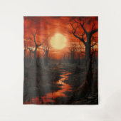 Gothic Moody Donkerrood Bloed Maan & Spooky Bomen Wandkleed (Voorkant)