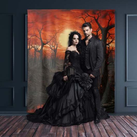 Gothic Moody Donkerrood Bloed Maan & Spooky Bomen Wandkleed