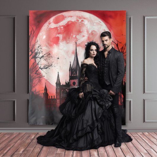 Gothic Moody Donkerrood Waterverf Castle Wandkleed