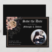 Gothic Moody Floral Circle Photo Save the Date (Voorkant / Achterkant)