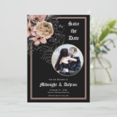 Gothic Moody Floral Circle Photo Save the Date (Staand voorkant)